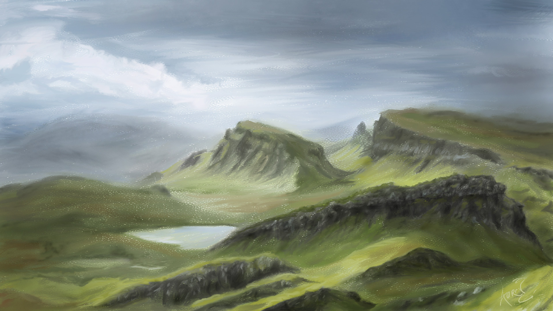 Digital oil painting of the Scottish Highlands by Aaron Hoffmann